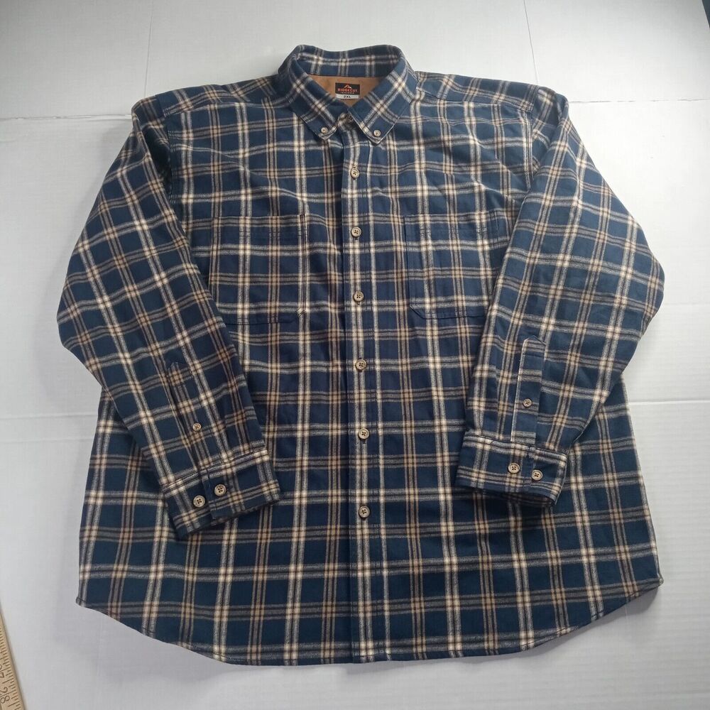 Ridgecut Toughwear Flannel Shirt Mens 2XL XXL Blue Plaid Long Sleeve Button Down